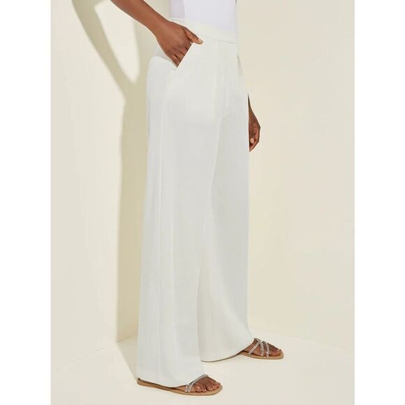 New MISOOK Women's Naomi Wide Leg Woven Blend Pant, White - Vanity Fit Sz Large - Picture 2 of 7